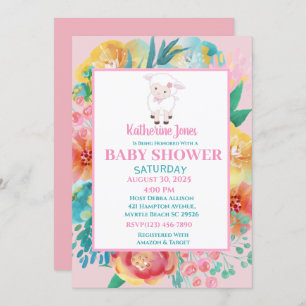 Agneau mignon rose Baby shower Floral Invitation