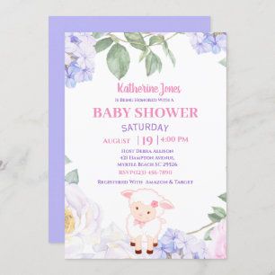 Agneau mou Purple Baby shower Floral Invitation