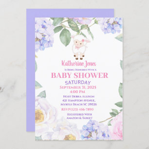 Agneau mou Purple Baby shower Floral Invitation