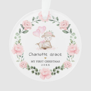 Agneau rose Floral Wreath Baby Girl 1er Noël