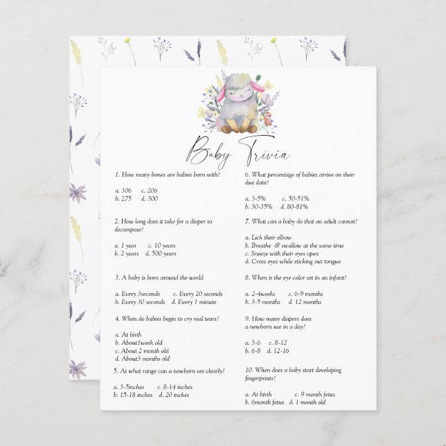 Agneau - Trivia bébé | Jeu Baby shower (Devant / Derrière)