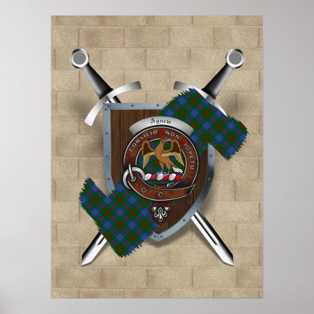 Agnew Clan Badge Crossed Swords Poster 18x24 (Devant)