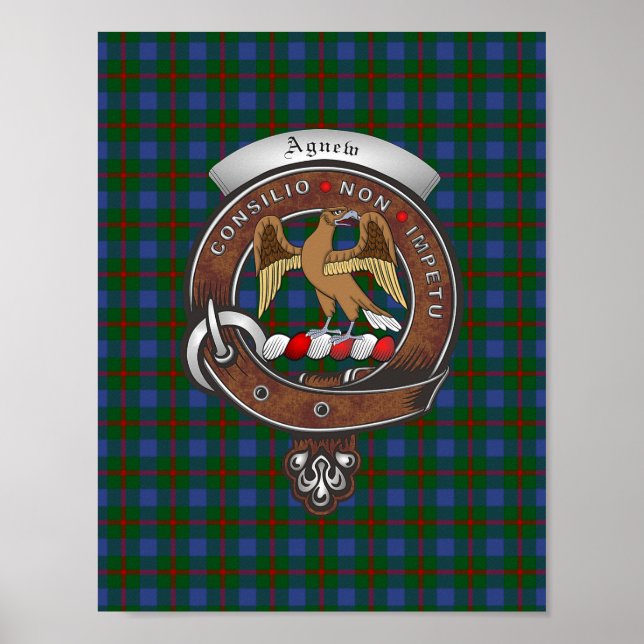 Agnew Clan Badge & Tartan 8.5x11 Poster (Devant)