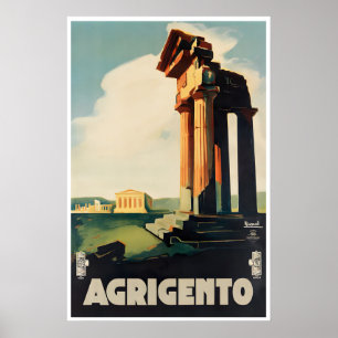 Agrigento Art Sicile Affiche de Voyage Vintage Ita