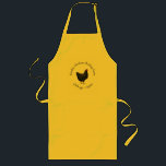 Agritourisme de poulet jaune noir long tablier<br><div class="desc">Tablier long de style "ferme" avec un script personnalisé et une illustration de poulet sur un arrière - plan jaune vif.</div>