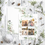 Agritourisme Noël vert 4 Photo Carte de vacances<br><div class="desc">Voici notre nouvelle carte Farmhouse Christmas Greenery 4 Photo Holiday Card! Cette belle carte comporte quatre photos verticales, parfaitement arrangées avec un arrangement moderne et souple de la verdure d'hiver cadre de poupées en coton aquarelle. Il est facile à personnaliser et tous les champs de texte peuvent être modifiés selon...</div>