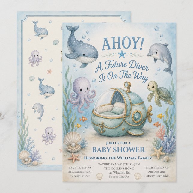 AH! Invitation pour la Baby Shower du Futur Plonge (Devant / Derrière)