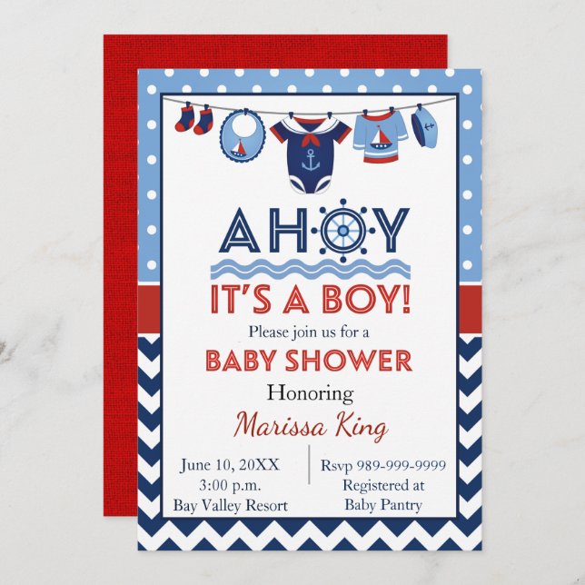 Ahoy C'est un Baby shower garçon Invitation (Devant / Derrière)