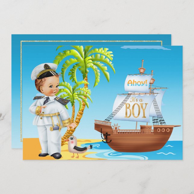 Ahoy C'est un Baby shower garçon Invitation (Devant / Derrière)