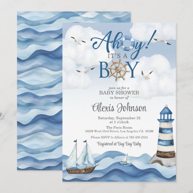Ahoy c'est un Baby shower garçon Invitation (Devant / Derrière)
