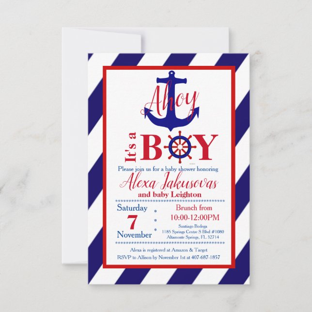 Ahoy ! C'est un Baby shower garçon Invitation (Devant)