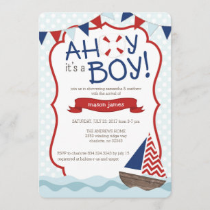 Ahoy c'est un GARÇON ! Invitation baby shower