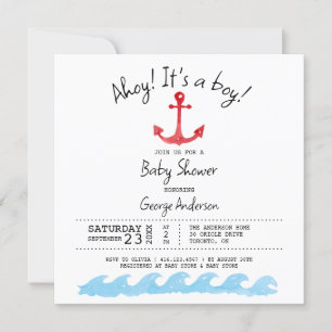 Ahoy C'est un garçon. Invitation baby shower nauti