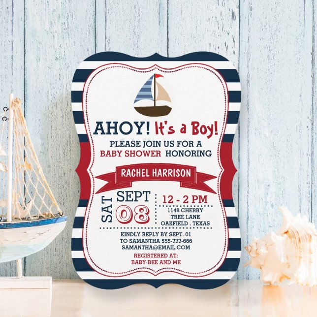Ahoy C'est un garçon ! Invitations Baby showers na (Créateur téléchargé)