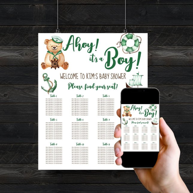 Ahoy c'est un tableau de sièges pour garçon (Ahoy it's a boy baby shower seating chart welcome sign editable template poster digital download)