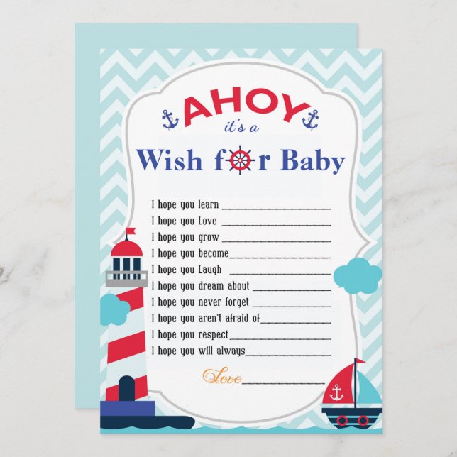 Ahoy C'est une carte de conseil pour baby shower d (Devant / Derrière)