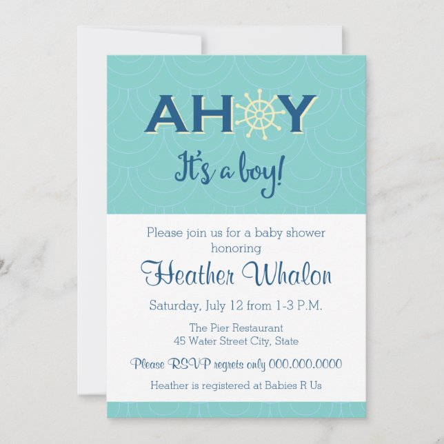 Ahoy c'est une invitation de baby shower nautique  (Devant)