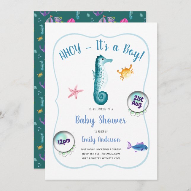 AHOY est un bébé garçon douche Invitations Ocean S (Devant / Derrière)