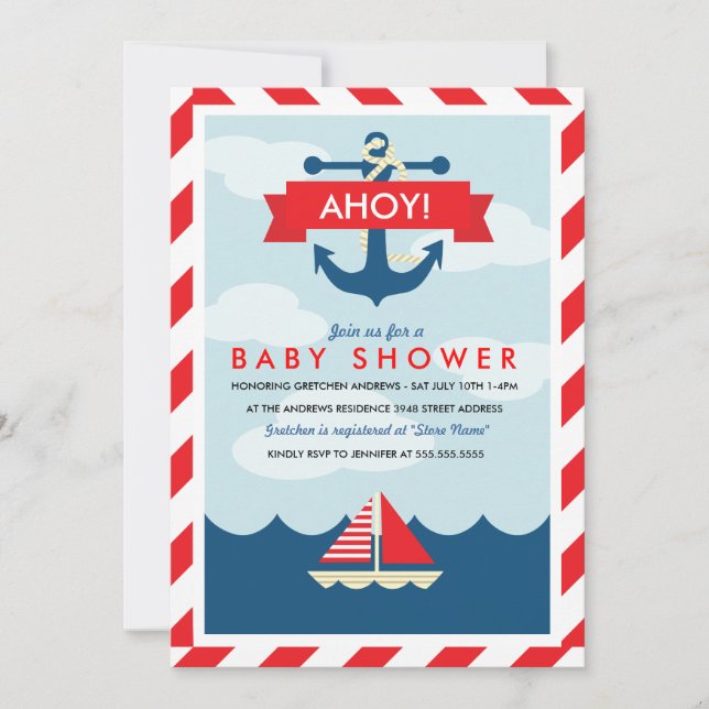 Ahoy ! Invitation Baby shower nautique (Devant)