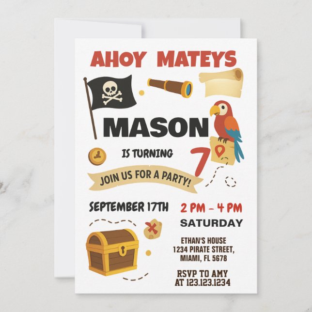 Ahoy ! Invitation d'anniversaire Pirate pour les e (Devant)