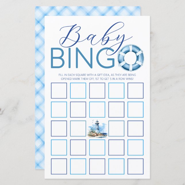 Ahoy It’s a Boy Nautical Baby shower Bingo Game (Devant / Derrière)