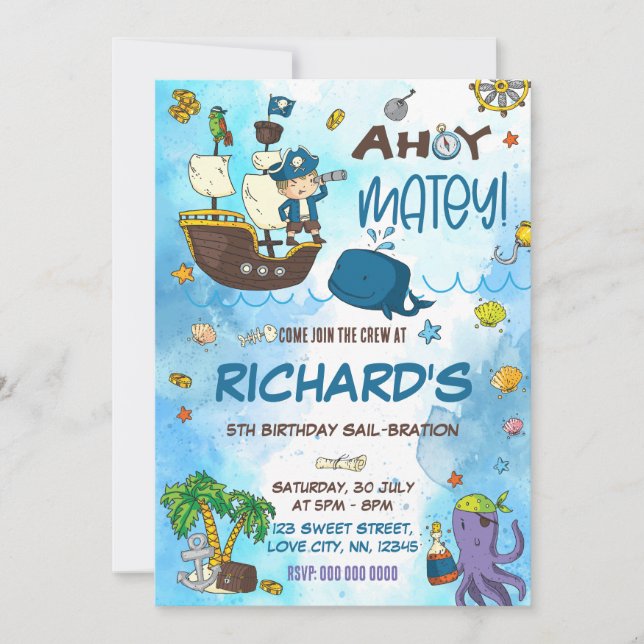 Ahoy Matey Invitation d'anniversaire (Devant)