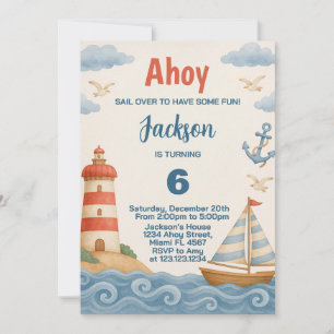 Ahoy Matey Nautical Birthday Invitation