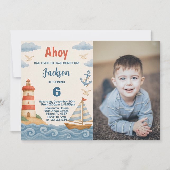 Ahoy Matey Nautical Birthday Invitation (Devant)