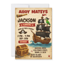 Ahoy Matey Pirate Anniversaire Fête Invitation