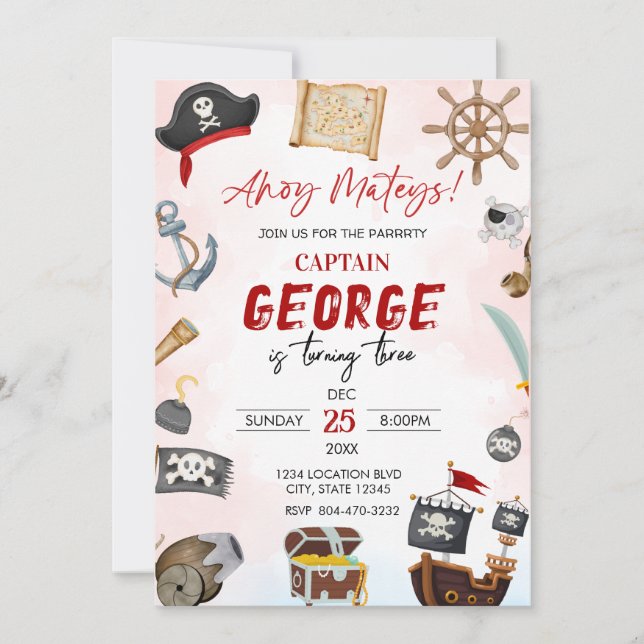 Ahoy mateys pirate Boy birthday  Invitation (Devant)