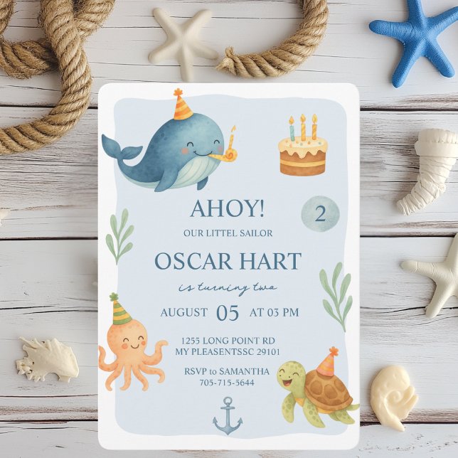 Ahoy Nautical 2e Invitation anniversaire | Aquarel (Créateur téléchargé)