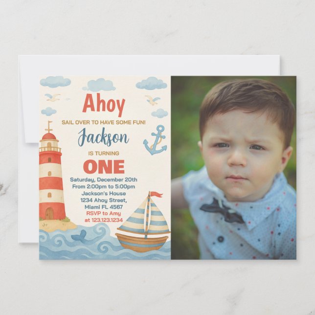 Ahoy ! Nautical Birthday Party Invitation (Devant)