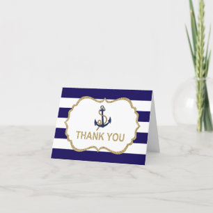 Ahoy Nautical Navy Blue Stripes Carte de remerciem