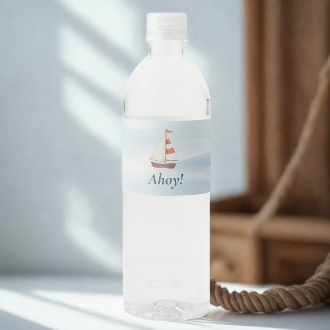 Ahoy Nautical Water Bottle Étiquette | Bateau à vo (Créateur téléchargé)