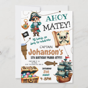 Ahoy Pirate Boy Anniversaire Fête Invitation