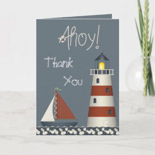 Ahoy Sail Boat & Lighthouse Carte de remerciements
