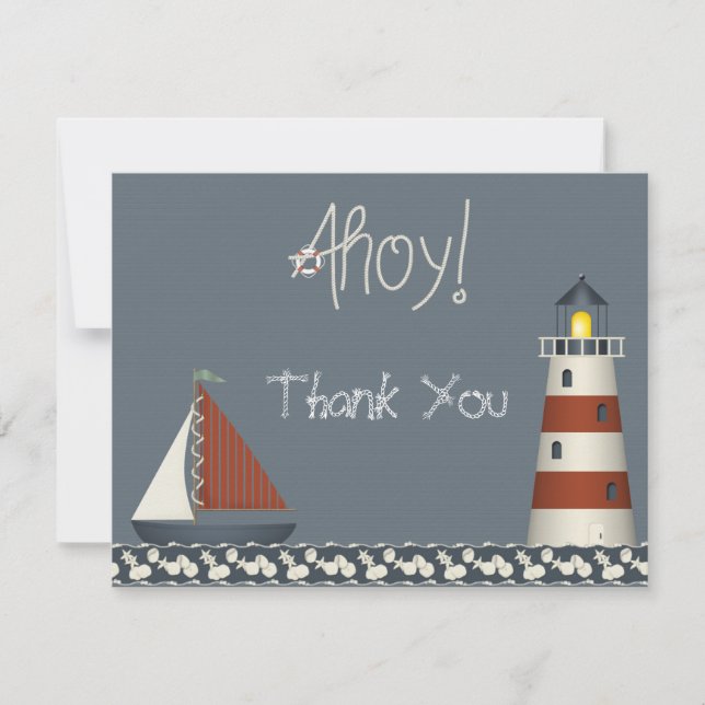 Ahoy Sail Boat & Lighthouse Merci Cartes de notes (Devant)