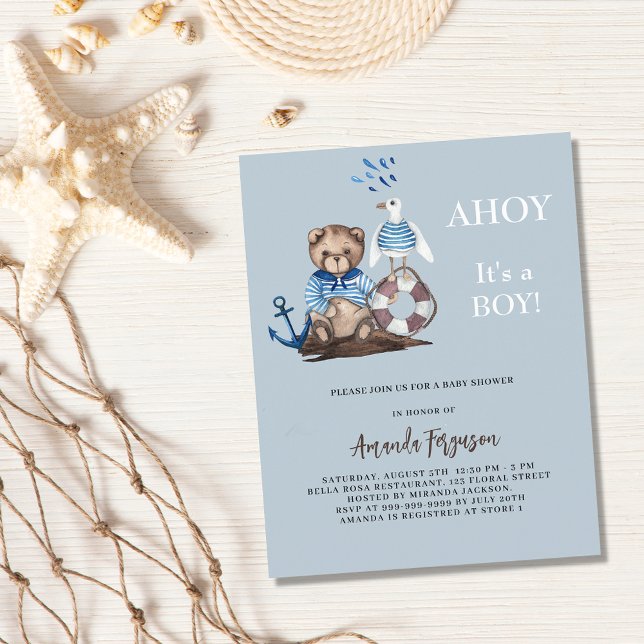 Ahoy teddy marin budget Baby shower invitation (Créateur téléchargé)
