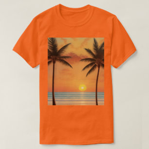 AI Art Matin Sunrise Beach Palm Trees T-shirt