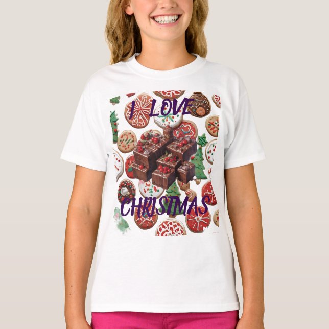 AI I Love Christmas Cookies & Fudge Girls T-shirt (Devant)