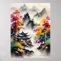 AI Ink Dessin paysage Poster