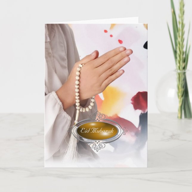 Aïd Moubarak / Carte de vacances pour fille Hijab (Devant)