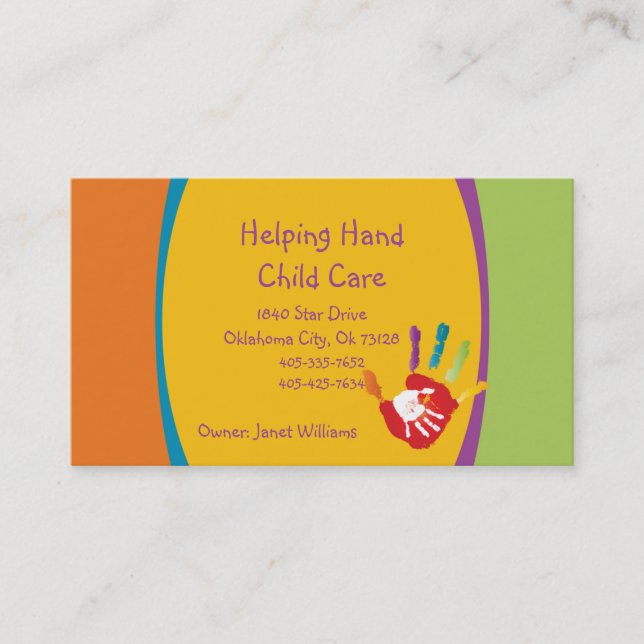 Aider le Carte de visite de la garde d'enfants (Devant)