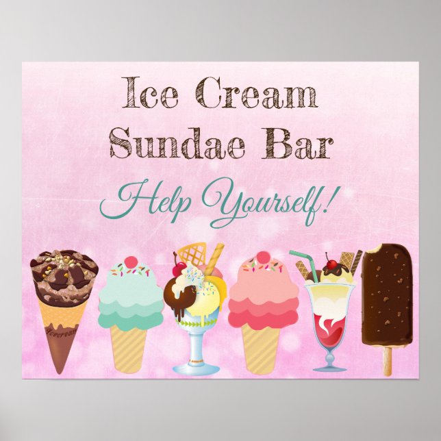 Aidez-vous Crème glacée Sundae Bar Poster Signe (Devant)