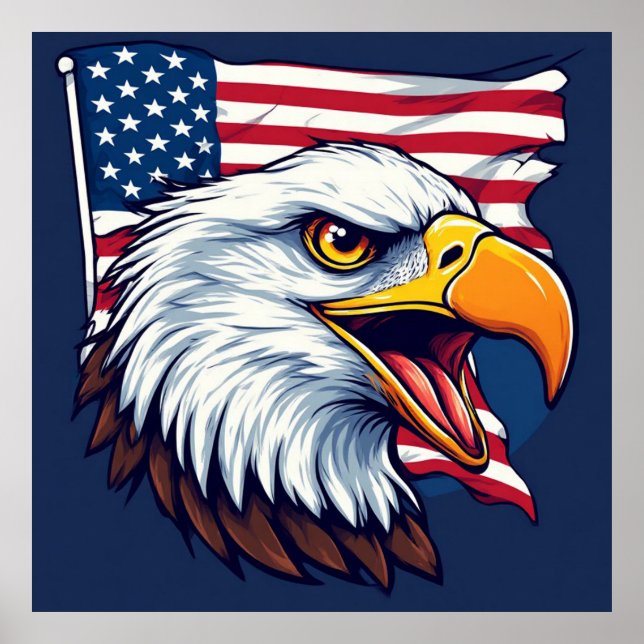 Aigle à tête blanche Drapeau USA décoration murale (Devant)