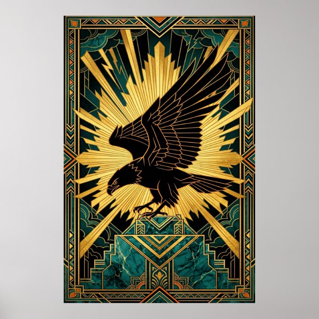 Aigle Art Déco audacieux en vol or et noir (Devant)