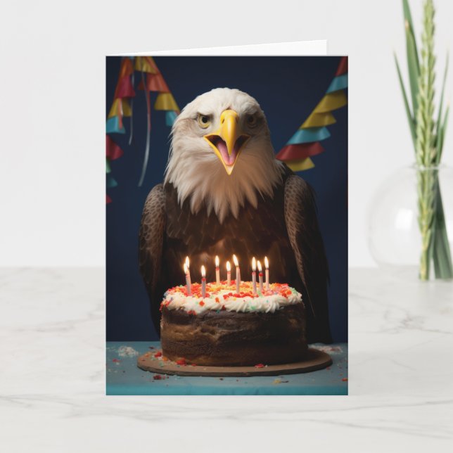Aigle avec gâteau d'anniversaire - Carte (Devant)