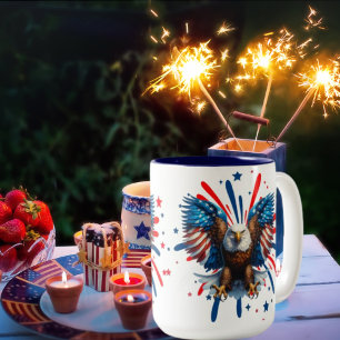 Aigle Bald et étoiles et rayures vibrantes Mug