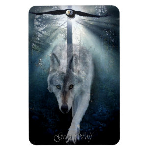 Aigle et loup gris Faune Art Magnet Premium