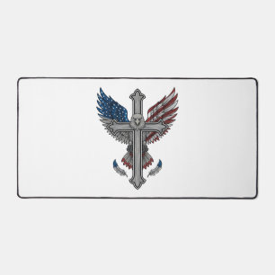 Aigle Patriotique Croix Gravure Vintage Vecteur Dé